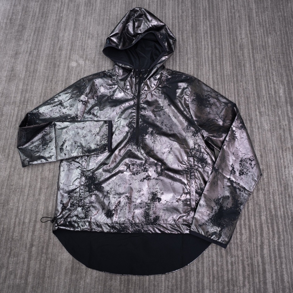 Nike Air Half Zip Jacket Womens XS Silver Metallic Foil Windbreaker Excellent